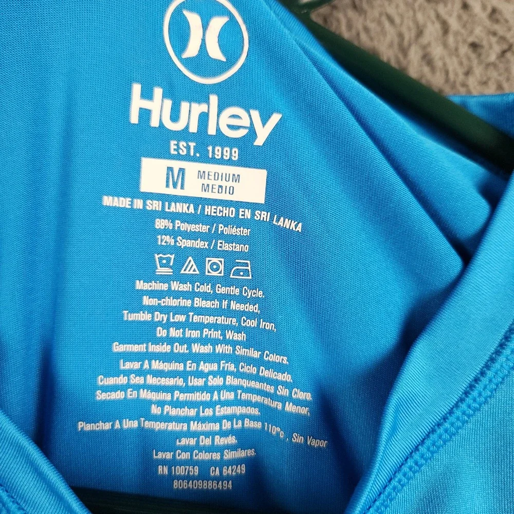 Hurley Long Sleeve Shirt Mens Medium Blue Stretch Graphic Performance Tee